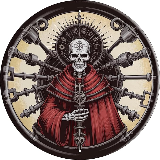 AWISZZZ Man Cave Skull Maintenance Room Metal Sign 8x8in Round Industrial Plaque for Garage Workshop Decor