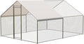 Large Metal Chicken Coop with Run, Walk-in Chicken Coop with Waterproof and Anti-Ultraviolet Cover, Outdoor Poultry Cage & Hen House, Spire Roof Design for Farm Yard, 9.8 x 19.7 x 6.6 FT