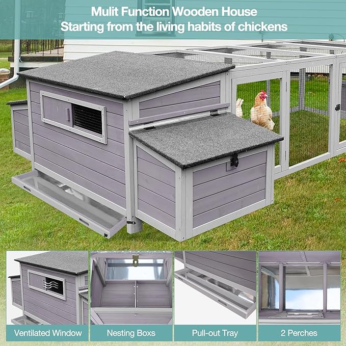 Chicken Coop Large Wooden Chicken House for Outdoor 103" Poultry Cage with Nesting Box, 4-6 Chickens