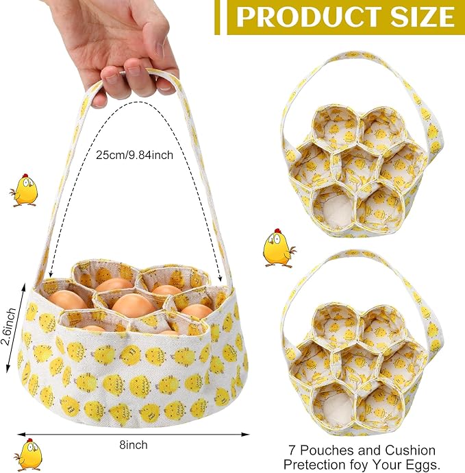 2 Pieces Egg Basket Mini Egg Collecting Bags Gathering Basket with 7 Pouches for Easter Farmhouse Chicken Hen Duck Goose Housewife Garden Transporting Storage, 8 x 2.6 Inch(Pretty)