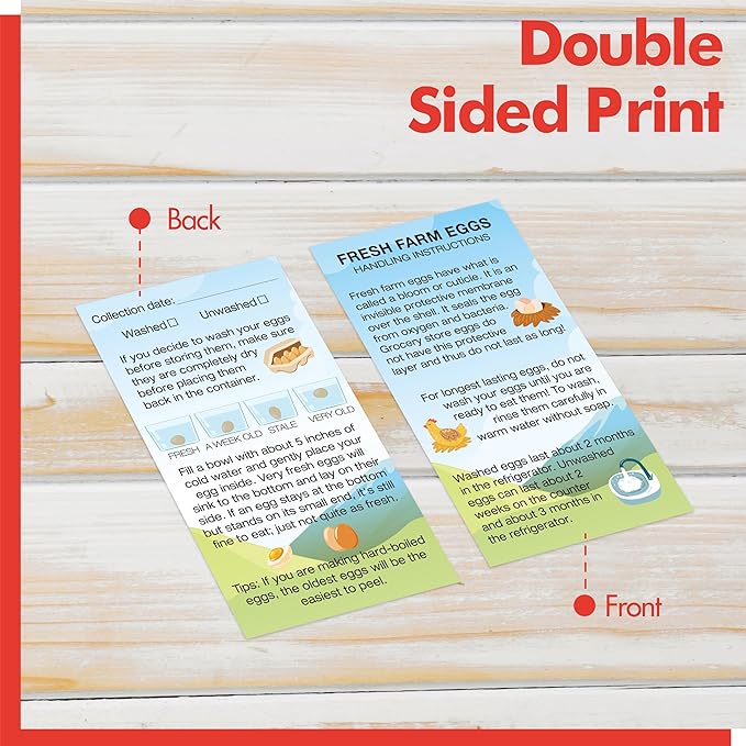 200 PCS Fresh Farm Egg Handling Instruction Cards, Double-sided Printing Egg Carton Stamp Bulk with Washed/Unwashed Fresh Egg Care Accessories Card Labels for Farm Fresh Eggs (3.5” x 2”, Rustic Style)