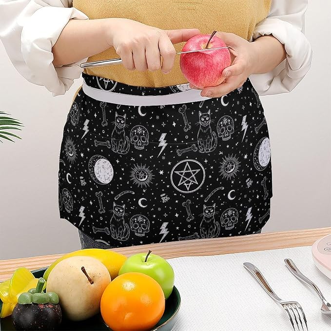 Server Apron with 3 Pockets Waist Waiter Waitress Half Apron Short Aprons