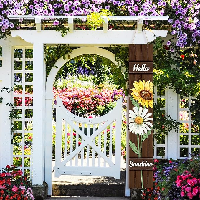 47" Large Spring Porch Sign Sunflower Daisy Welcome Sign Wooden Tall Spring Porch Decor Leaner Rustic Farmhouse Front Door Decor for Holiday Outdoor Home Yard Entryway Gift