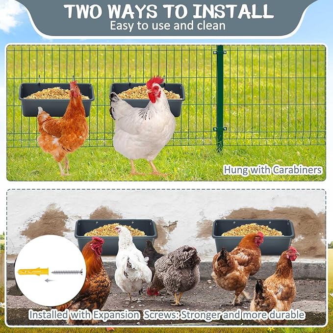 Wenqik 4 Pack 5 Quart Hanging Chicken Feeders Trough Goat Feeder Duck Water with Metal Clips Chicken Waterer Bucket Container for Fence Turkeys Horse Pig Deer Goose Livestock Poultry Supplies
