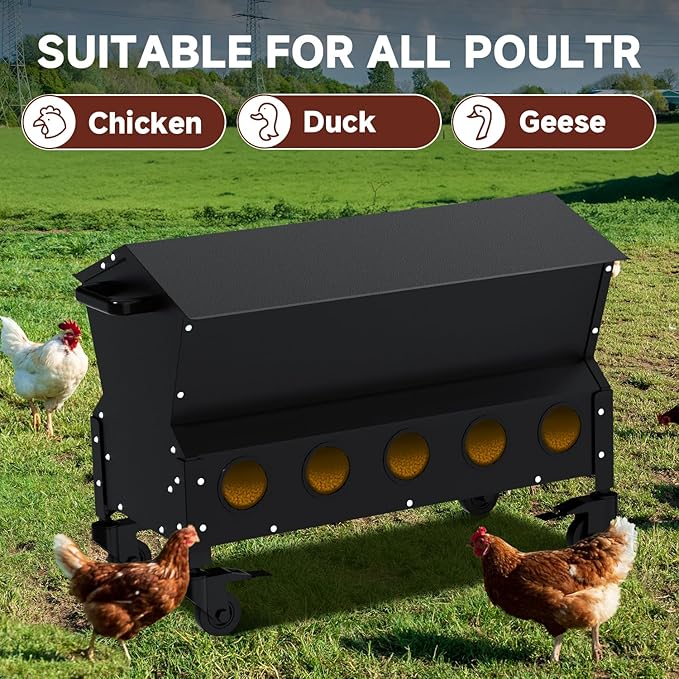 120 LBS Large Automatic Chicken Feeder, Heavy-Duty Galvanized Steel Poultry Feeder Kit, Waterproof & Rodent-Resistant Gravity Dispenser, No-Waste Design for 16-24 Hens, Holds 3 Bags of Feed