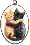 LKETW Orange and Black Cat Oval Wall Art Decor, Cute Tabby Cat Hugging Oval Canvas Hanging Decor, Kitten Wall Decorations for Home Bedroom Living Room Bathroom Office, 8.6x11.4 Inch