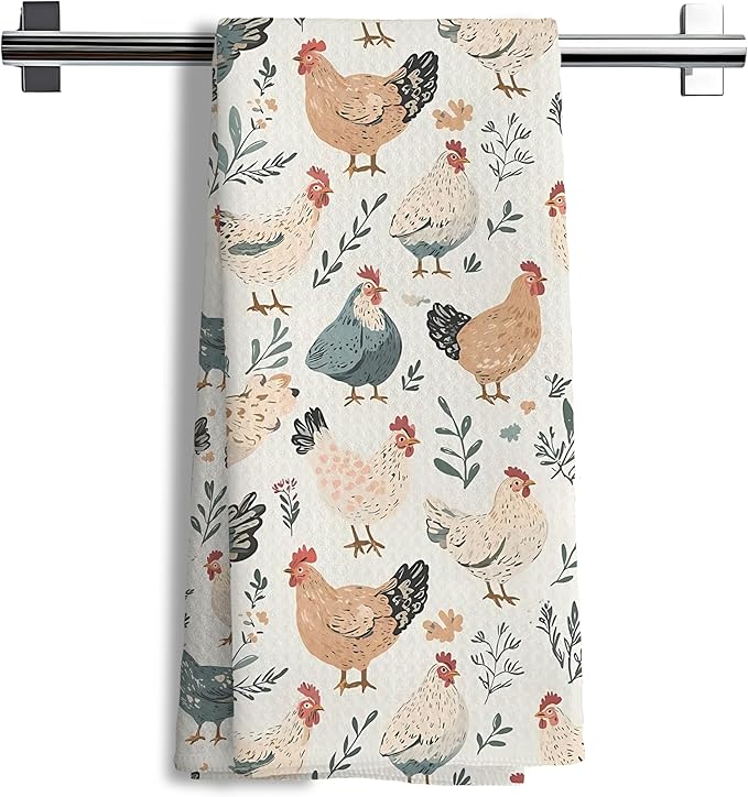 Chicken Floral Kitchen Dish Towels for Bathroom Decor, Chicken Gifts for Women Mom Lady,Farmhouse Cottage Core Dathroom Decor Kitchen Dish Towels,16x24 Inch