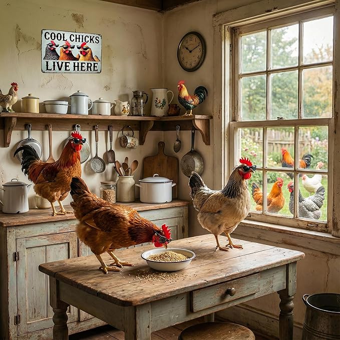 Chicken Decor Cool Chicks Live Here Vintage Tin Sign for Chicken Coop Farm Kitchen Garden Yard Decor 8x12 INCH (3830)