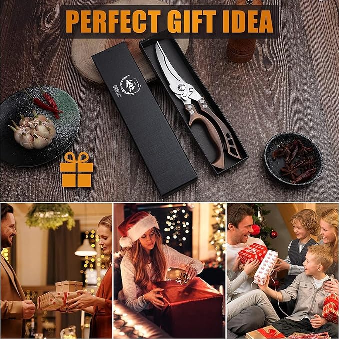 Poultry Shears, Heavy Duty Kitchen Shears with Serrated Edge, No Rust Spring Loaded, Multipurpose Stainless Steel Kitchen Scissors for Chicken, Bone, Meat, Turkey, Fish Thanksgiving Christmas Gifts