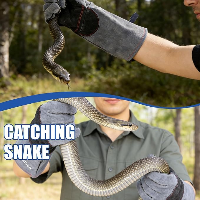 IC ICLOVER Animal Handling Gloves Snake Bite Proof, Double Leather Padding, Anti-bite Dog Cat Bird Reptile Control Protection