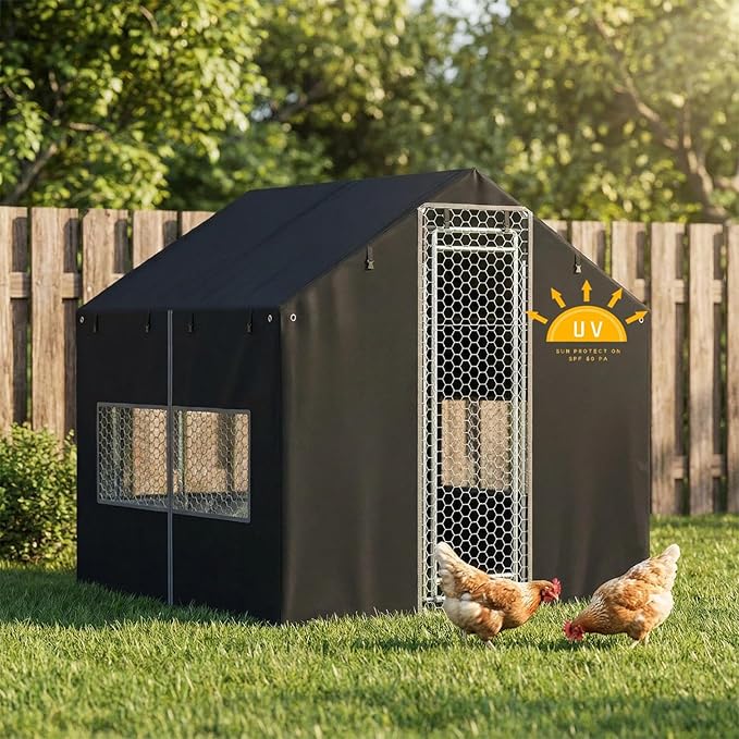 Chicken Coop Cover 6.6x6.6x6.6ft All-Weather, Premium 600D Oxford Fabric – Waterproof, Snowproof & UV-Resistant Outdoor Chicken Coop Protection (Cover Only)