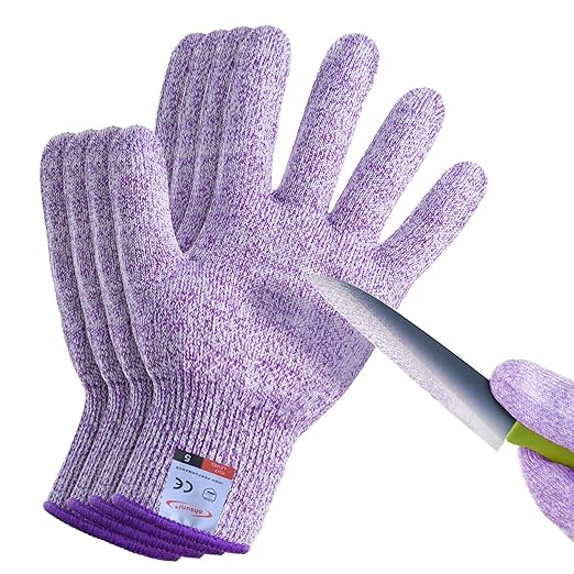 Cutting Gloves, 2 Pairs of Cut Resistant Gloves Food Grade, Cut Resistant Gloves for Kitchen, Oyster Shucking, Fish Fillet Processing, Carving Wood and Gardening(Medium-Violet)