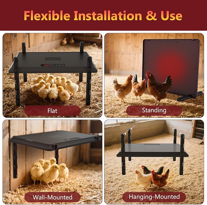 Smart Chick Brooder Heating Plate, Chicken Coop Heater, 75W Brooder Heater with Timer & Adjustable Thermostat, Radiant Heat Panel for Poultry, Energy-Efficient, UL-Compliant