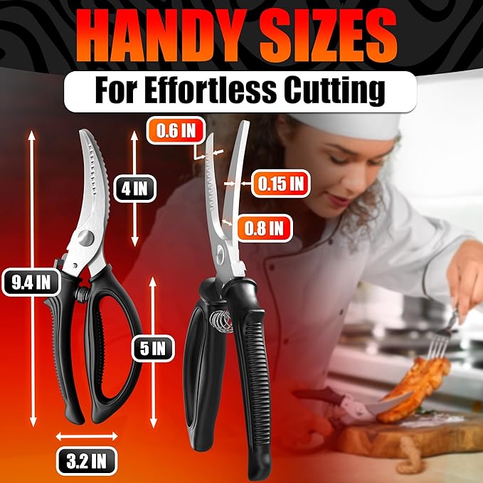 Poultry Shears Heavy Duty – Stainless Steel Chicken Shears | Meat, Vegetables, Seafood | Fish Scale Remover & Bone Scissors | Bone Cutting Scissors with Non-Slip Serrated Saw-Like Edge, Safety Lock