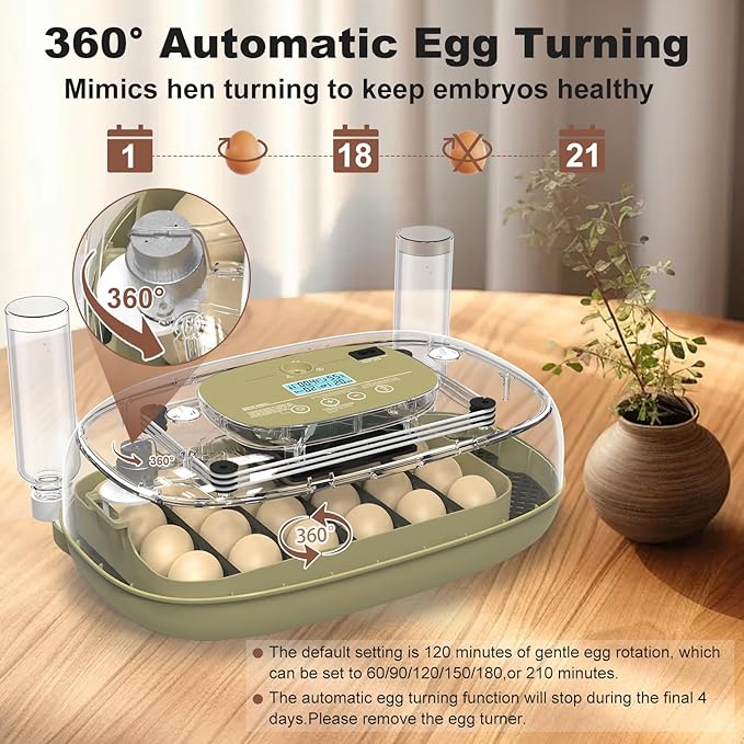 Incubators for Hatching Eggs,Smart 24 Egg Incubator with Automatic Egg Turning and Humidity Control,High Hatch Rate Incubator for Chicken Duck Quail Goose,Home Classroom and Farm (Brown)