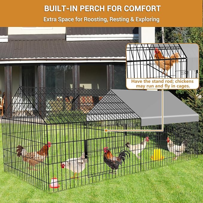 Chicken Coop 130"x40"x40" Metal Portable Black Duck Coops Enclosure with Waterproof Cover Chickens Cage Runs for Yard Outdoor Backyard Duck Pen Chicken Tractor for Rabbit, Dog, Cat