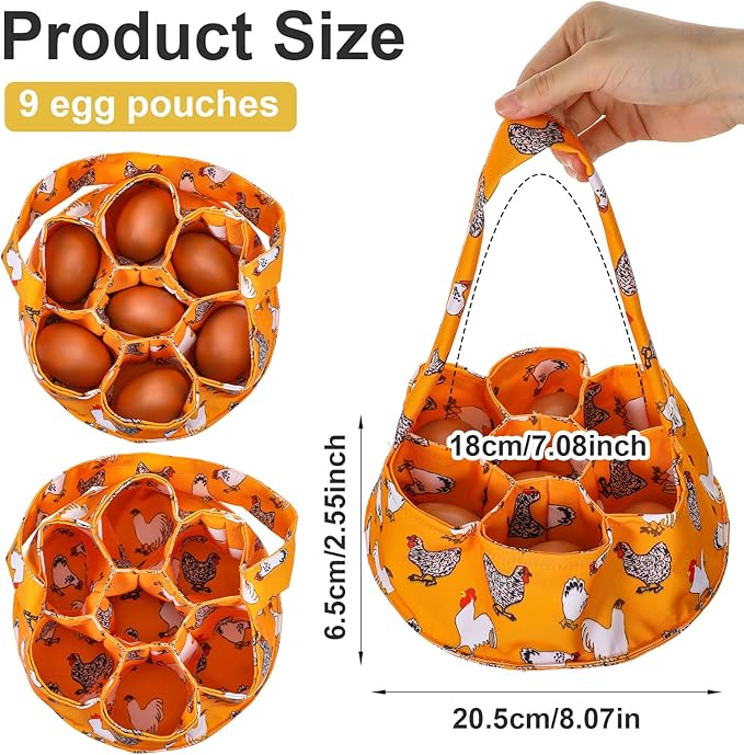 Egg Collecting Bag, Canvas Egg Basket with 7 Pouches for Gathering Chicken Duck Goose Eggs, Machine Washable Chicken Eggs Basket Farmhouse Garden Storage Carrier