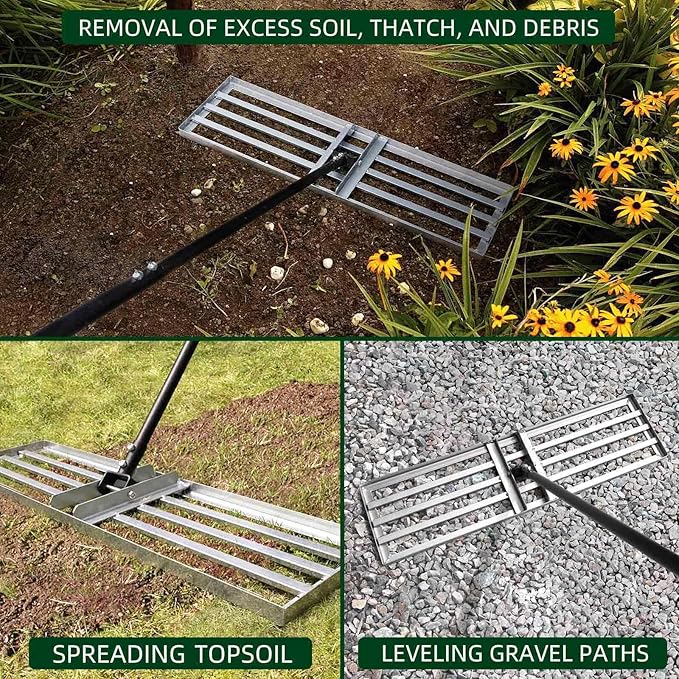 Professional Lawn Leveling Rake, 36x10inch Heavy Duty Lawn Lute & Lawn Leveller with Stainless Steel Pole, for Effortless Leveling on Garden, Golf Course, Farm, Backyard