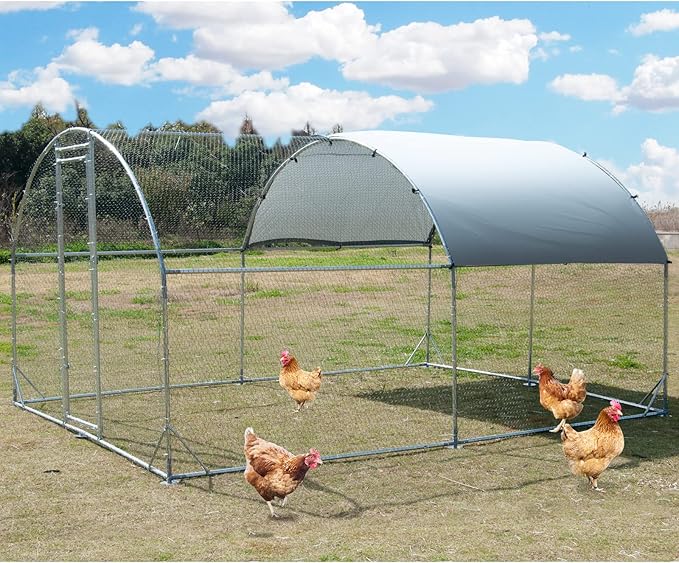 Large Metal Chicken Coop, Walk-in Poultry Cage Galvanized Hen Playpen House Dome Shaped Coop with Waterproof and Anti-Ultraviolet Cover and Lockable Door for Outdoor, Backyard Farm (12.5’ L x 9.2’ W)
