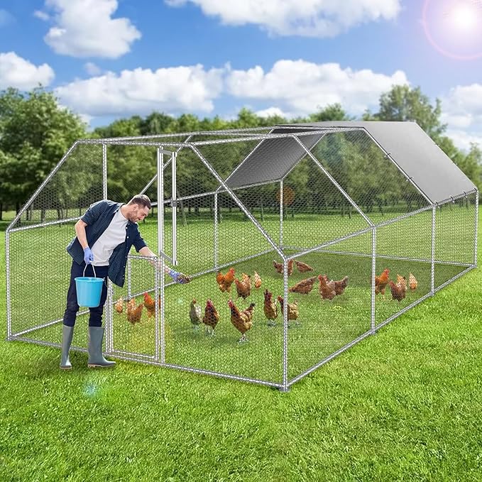 YITAHOME Large Metal Chicken Coop Run Pen for 10-20 Chickens, Walk-in Poultry Cage Hen Run House w Waterproof & Anti-UV Cover, Outdoor Chicken Cage for Outside, Backyard, Farm (19.1 x 9.8 x 6.4 ft)