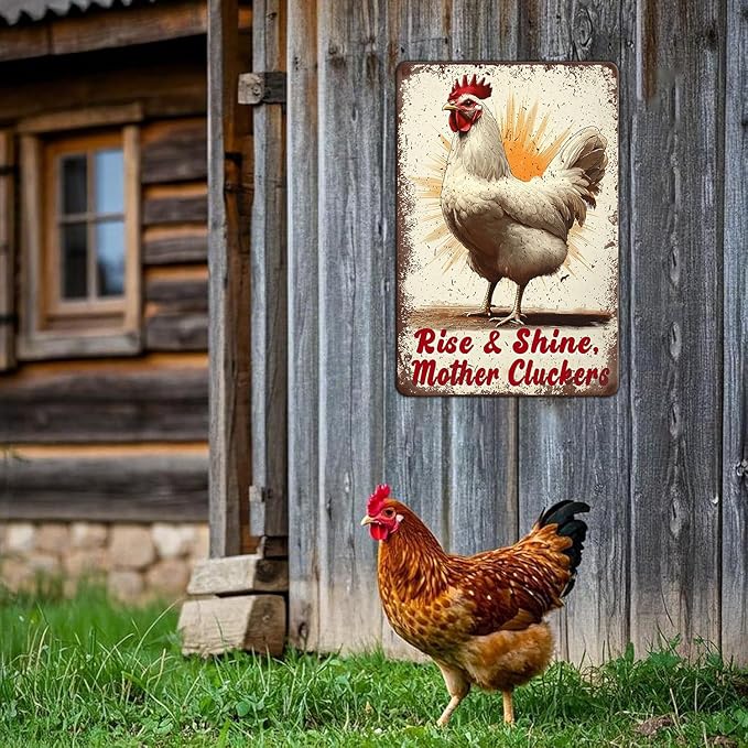 Funny Chicken Signs Rise And Shine Mother Cluckers Aluminium Sign Metal Chicken Signs Decor Home Ktichen Farm Are Wall 12x16 Inch Vintage Chicken Signs For Coop Metal Tin Signs Poster