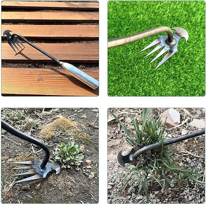 Weed Puller Tool, Weeding Artifact Uprooting Weeding Tool, Garden Weeder Tool 4 Teeth Manganese Steel Forged, Weed Master Weeding Tool, Weed Removal Tool for Vegetable Backyard Farm (Silver-40cm)