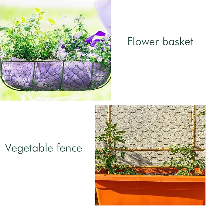 SATINIOR 2 Sheets Chicken Wire Net for Craft Work, Galvanized Hexagonal Wire Mesh (Green,13.7 x 160 Inches)