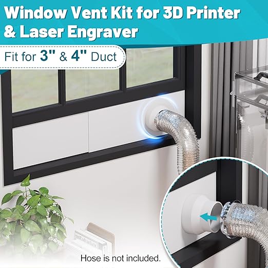 Window Vent Kit, Universal Vent Port for 3" & 4" Duct, Adjustable Window Seal Kit with Louvered Air Vent Cover, Fit for Laser Engraver, 3D Printer Enclosure, Dryer Vent Hose