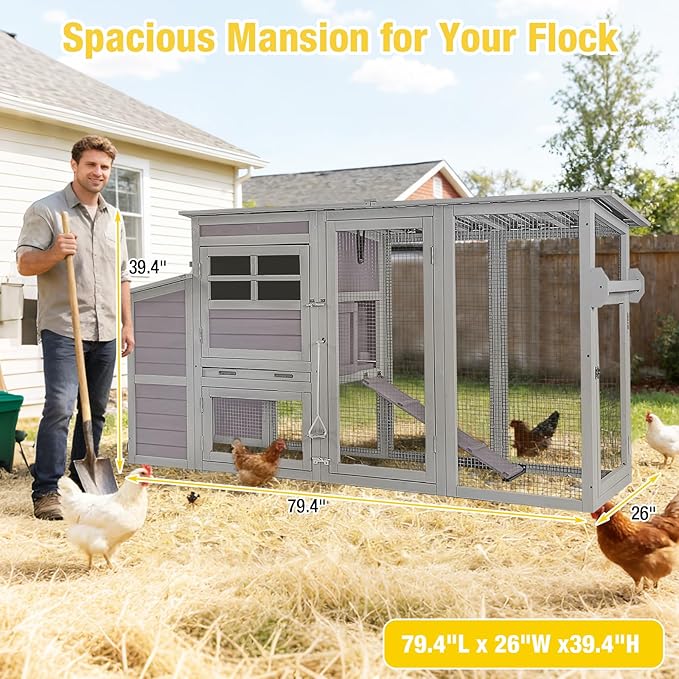 Aivituvin Mobile Chicken Coop with Wheels, Outdoor Poultry Cage with Weatherproof Roof, Lockable Nesting Box & Pull-Out Tray, Expandable Chicken Run for Chickens, Ducks & Small Animals
