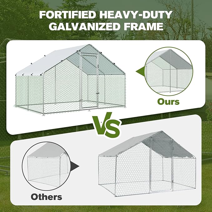 Large Metal Chicken Coop Walk-in Chicken Run with Waterproof Cover Outdoor Backyard Farm Anti-UV Spire Shaped Cage for Poultry, Ducks, and Rabbits(9.8' L x 6.5' W x 6.5' H)