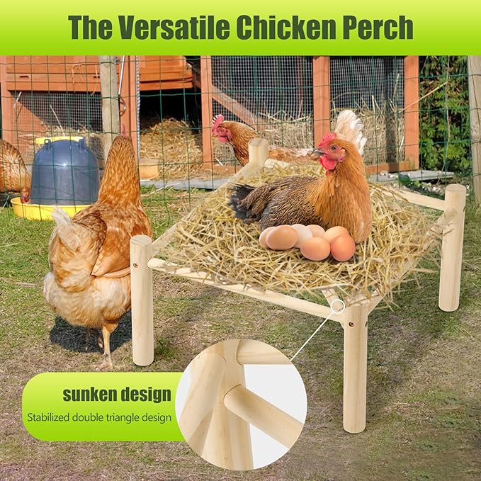 Chicken Perch,Chicken Perch for Coop & Brooder, Chicken Coop for Strong Wooden Roosting Bar for Poultry, Chicken Toys & Coop Accessories,Natural Chicken Stand(16.5' L x 16.5' W x 6.3 H)
