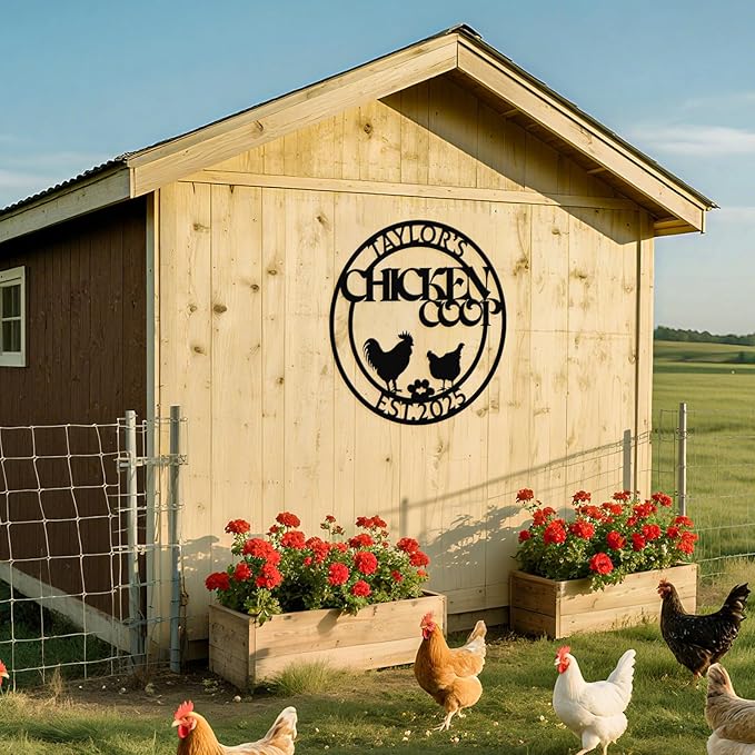 Personalized Chicken Coop Sign – Custom Metal Name Farm Sign, Outdoor Hen House Décor, Rustic Garden Lawn Plaque, Customizable Chicken Farm Sign with Name & Established Date, Unique Gift