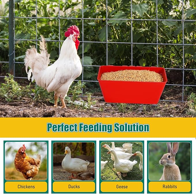 2 Pack Chicken Feeder Waterer,2.5 Quart Hanging Chicken Feeder Trough with Hooks Versatile Feeding Container for Chicken Duck Goose Rabbit Duck Feeder Poultry and Livestock Water Trough（Red）