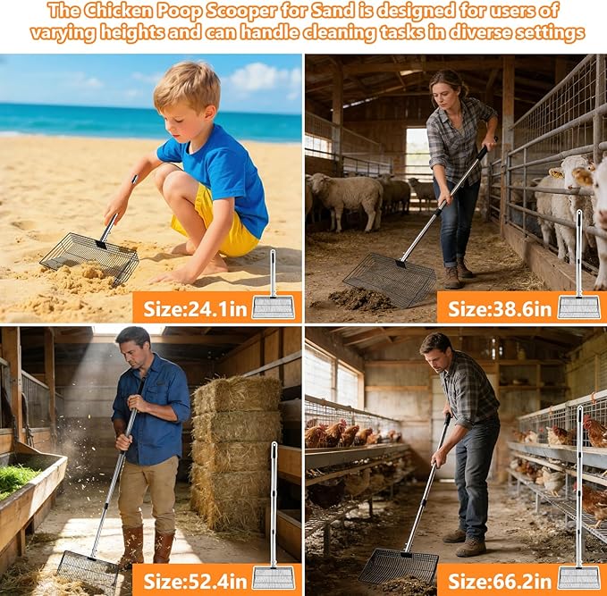 Chicken Poop Scooper for Sand, 15-Inch Large Adjustable Metal Chicken Manure Scoop, Chicken Coop Scooper for Sand Suitable for Chicken Coops, Rabbit Coops, Stables, Gardens, Beaches