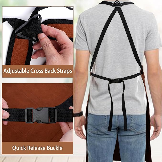Heavy Duty Woodworking Apron for Men, Welding Apron with 6 Tool Pockets, Heat-Resistant Workshop Apron for Gardening, Carpenters, Blacksmiths, Grilling