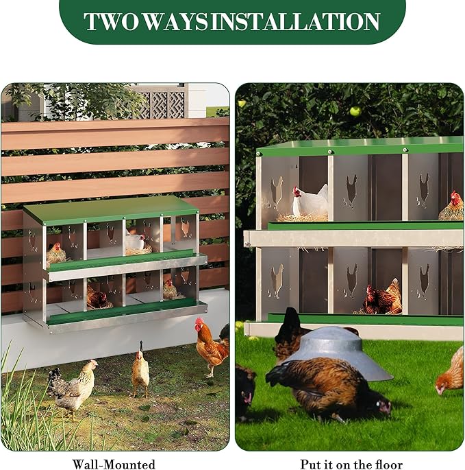 Chicken Nesting Boxes with Roll Away Egg Tray,6/8/10 Compartments, Steel Rustproof & Ventilated Laying Boxes for Hens, Chickens, Ducks, Easy-Clean Poultry Coop Accessories Stand/NO Stand