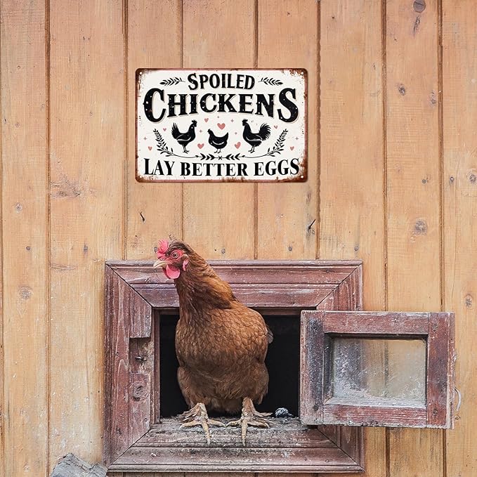 Spoiled Chickens Lay Better Eggs Metal Tin Sign Rustic Farmhouse Kitchen Decor Chicken Coop Accessories Farmhouse Home Kitchen Wall Art Decor 8x12 Inch
