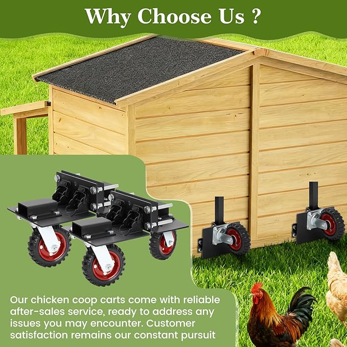 Chicken Coop Wheels Kit with Lift System - Set of 4 Heavy Duty Foldable Caster Wheels, Maximum Load Capacity 700 lb, Ideal for Large or Small Hen House, Durable Chicken Coop Accessory