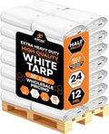 Heavy Duty White Poly Tarp 20' X 30' - Bulk Half Pallet (24 Pack) - Multipurpose Protective Cover - Durable, Weather Proof & Tear Resistant - 12 Mil Thick Polyethylene - by Xpose Safety