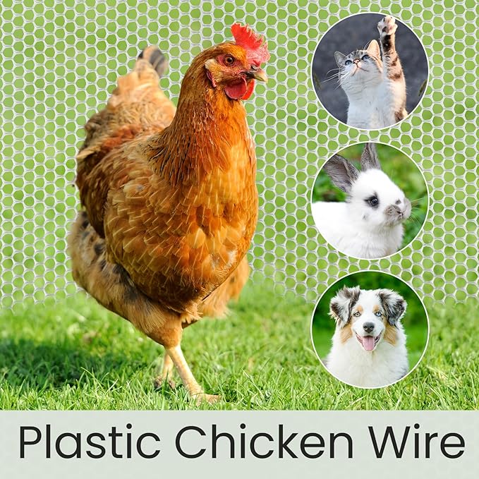 Landical 6 Rolls Plastic Chicken Wire Fencing Mesh 15.7 in x 10 ft Each Plastic Mesh Fence with Zip Ties Hexagonal Poultry Netting Garden Fencing Cat Fencing and Bird Netting(White)