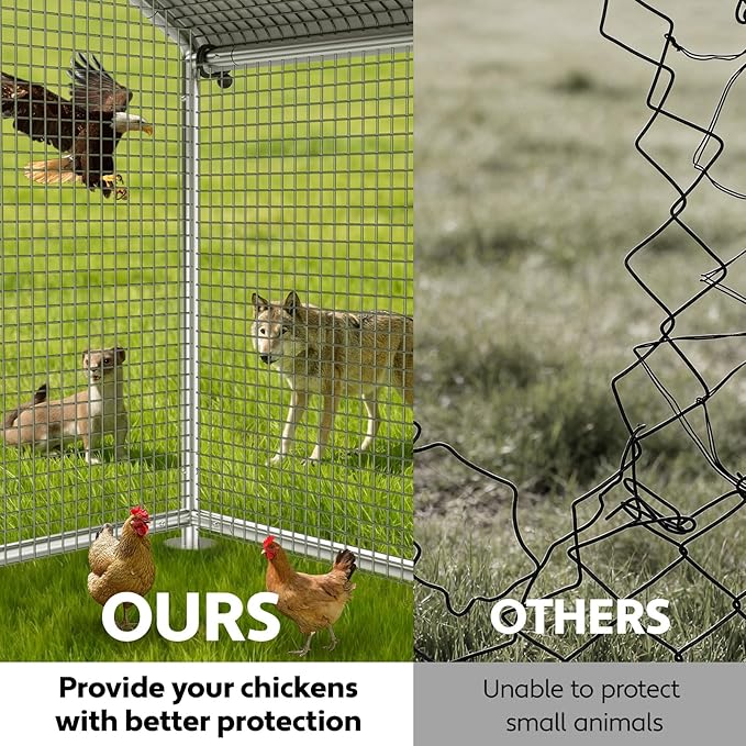 Large Metal Chicken Coop Run with Roosting Perch, Outdoor Poultry Cage with Waterproof & UV-Resistant Cover for Chickens, Ducks, Rabbits in Yard or Farm Use, Spire Roof(8.9'W x17.7'L x 6.6'H)