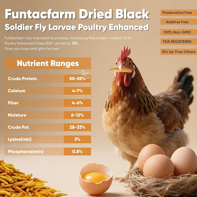 5LB Premium Dried Black Soldier Fly Larvae - Non-GMO BSFL Insect Chicken Feed with 50%+ Protein, Superior to Meal Worms for Wild Birds & Chicken Treats for Laying Hens, Grubs with More Calcium