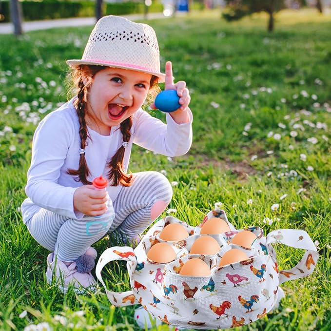 Eggs Collecting Basket with 7 Pouches, Eggs Gathering Basket Canvas Carrying and Collecting Chicken Egg Bags for Farmhouse Chicken Hen Duck Goose Housewife Garden Transporting Storage