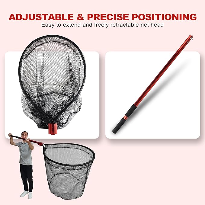 Fish Landing Net with Extendable Aluminum Telescoping Handle, Large Fishing Net for Steelhead,Catfish, Bass, Salmon, Flyfish,Trout, Flagfish, Tuna Fishing net Extend to 82 Inches - HeavyDuty