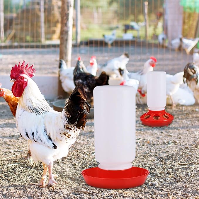 2 Packs Chick Feeder and Waterer Kit 1L Chick Feeder and 1L Chick Waterer Chicken Feeder and Hanging Chicken Waterer for Poultry Farm Chick Water Food Feeder