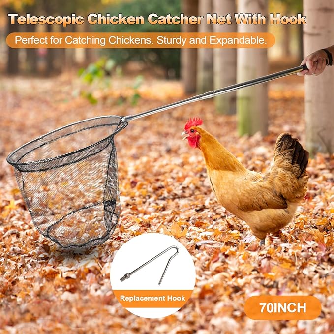 Animal Catch Net Pole Trap Tool Chicken Catcher Leg Hook Catching Kit Animal Control Capture Pole Cat Bird Poultry and Small Animals Trapping Net