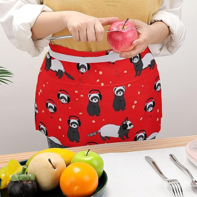 Unisex Apron for Cooking Server Waitress Half Waist Apron with 3 Pockets