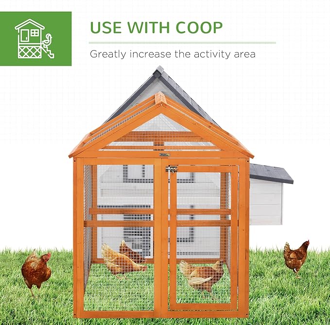 PawHut Chicken Run, Wooden Large Chicken Coop, Combinable Design with Perches & Doors for Outdoor, Backyard, Farm, 4.6' x 2.8', Orange
