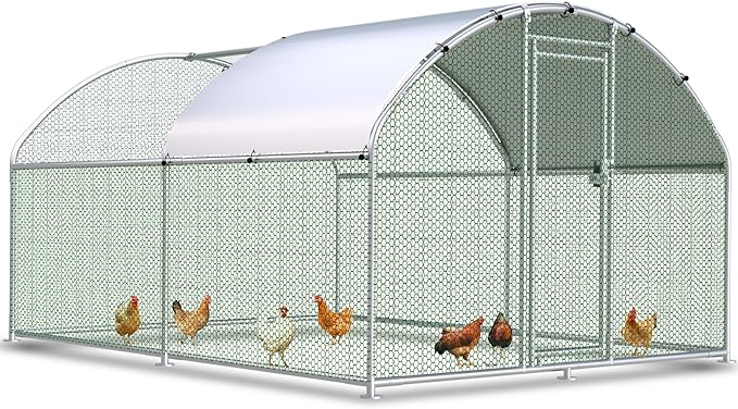Large Metal Chicken Coop Run, 12.8x9.8x6.2 ft Chicken Runs for Yard with Cover, Walk-in Chicken Pen for 12–18 Hens, Anti-Rust Poultry Cage with Stable Wind-Resistant Dome Roof Design