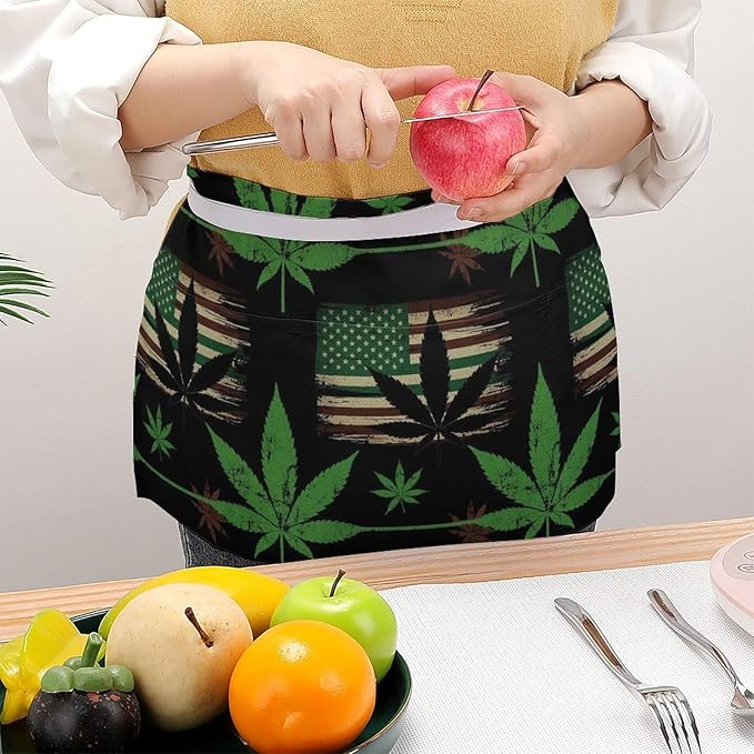 Unisex Chef Waiter Apron Waist Half Short Serving Aprons with 3 Pockets